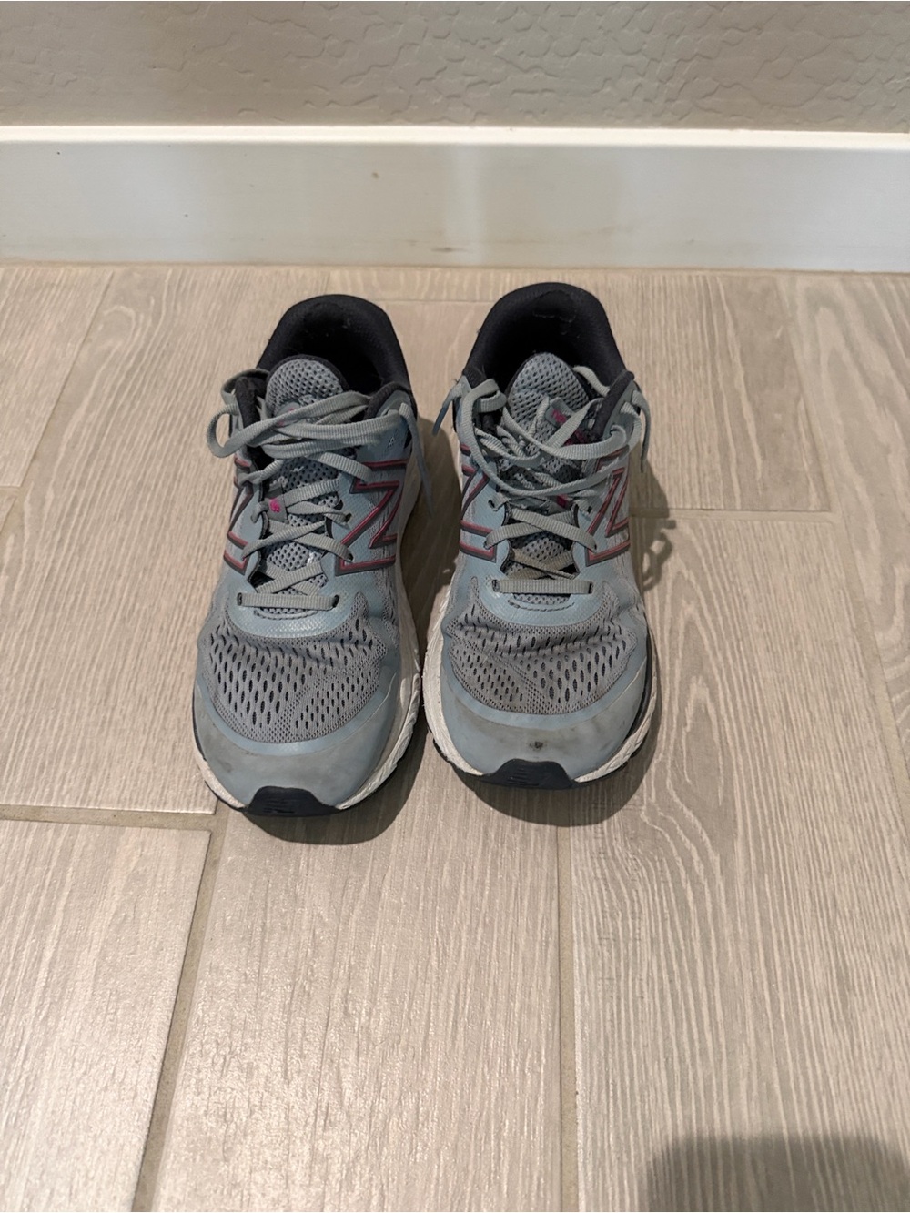 New Balance Light Blue/Gray Mesh Sneakers with Pink Trim
